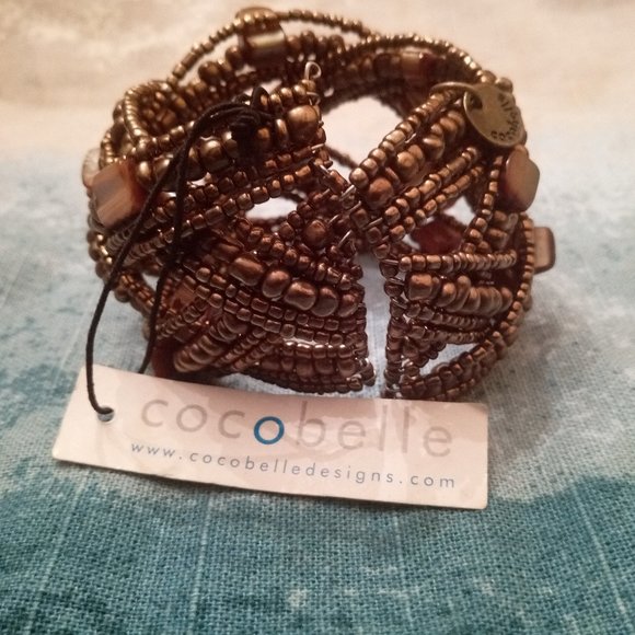Cocobelle Beaded Cuff Bracelet in Brown NWT - Picture 2 of 8